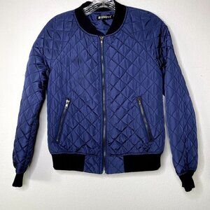 Allegra K Women's XS Bomber Puffer Quilted Jacket Navy Blue Coat Y2K